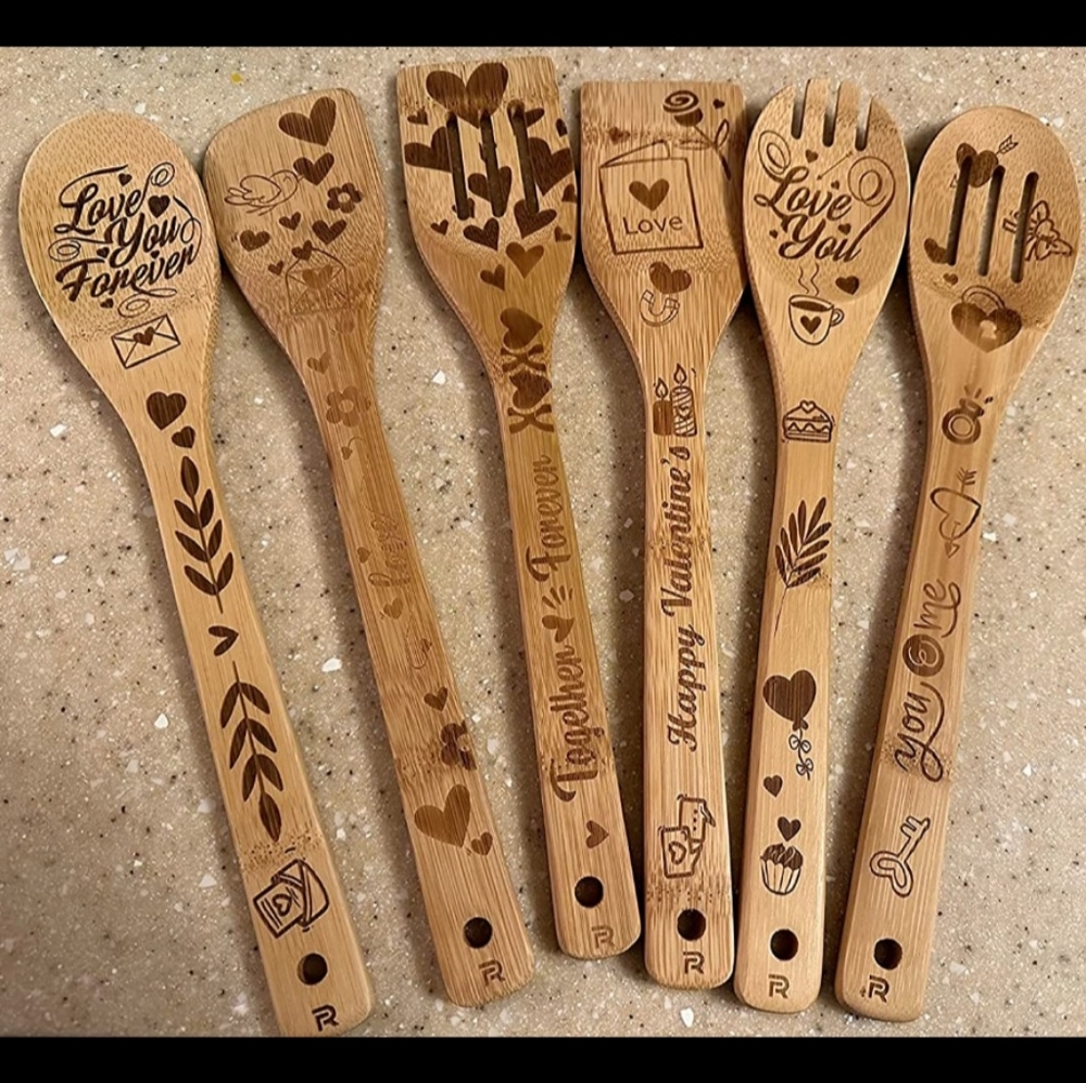 Love Valentine's Day bamboo wooden spoon set